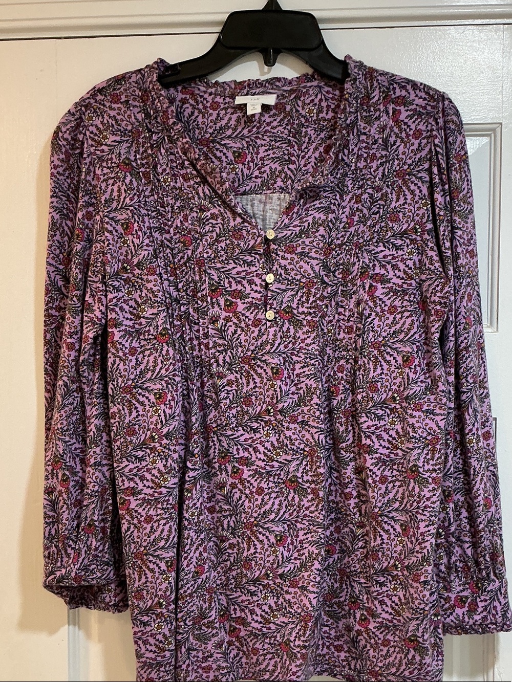 J. Jill Lavender Floral Henley Tunic with Button Placket